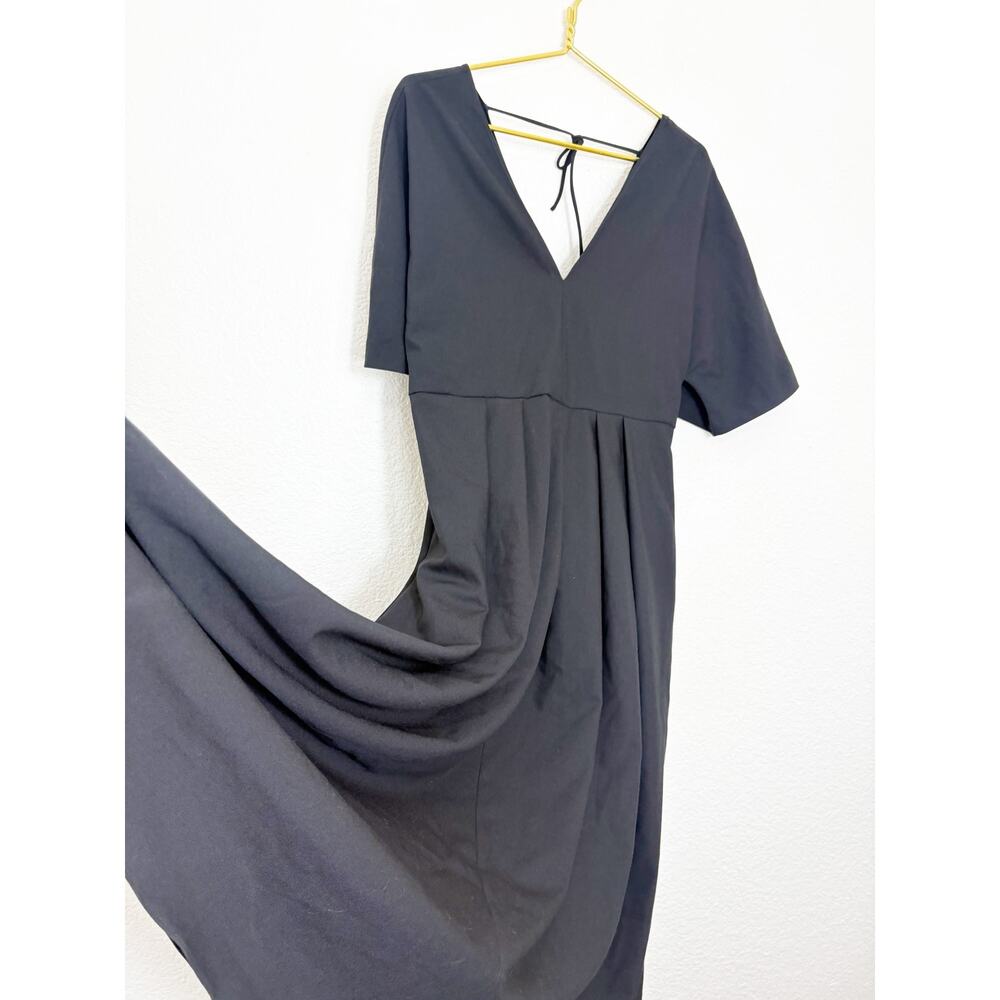 Zara Black Short Sleeve Midi Dress Large Aline Chic Modest Classic 8773/998 - Picture 12 of 14